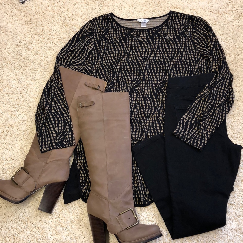 C.J. Banks Tunic, Brown, beige, tan and black-EUC
